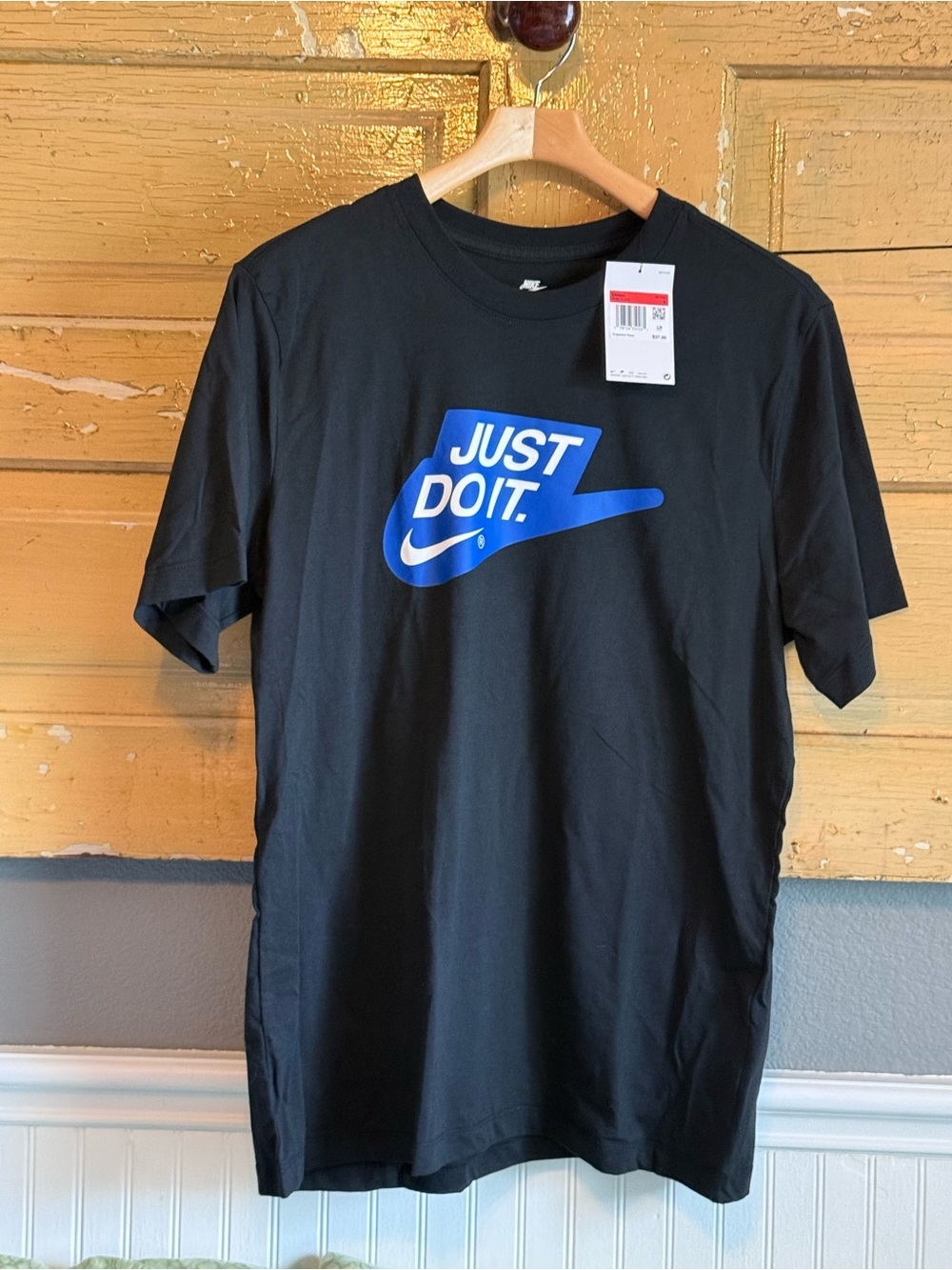 Nike Black Short-Sleeve Tee with Blue "Just Do It." Graphic